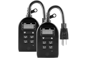 myTouchSmart Outlet Timer, Single Plug-in Digital Timer Outlet, Simple Programmable Outlet Timer, Weather Resistant, Indoor/Outdoor Small Pump Timer, Seasonal Light Timer, Black, 2 Pack, 46226