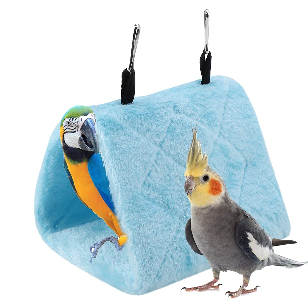 TOPINCN Peony Parrot Hammock Bird Nest Warm Soft Plush Hammock Hanging Cage Tent for Birds Parrot Winter Warm Bed Pet Toy Pouch Cotton Bed (S-Blue)