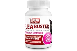 Jeffers Pet Flea Buster Chewable Tablets for Cats and Kittens 7-15 lbs, Tuna Flavor Supplements, Monthly Cat Flea Support, Made in USA, Easy to Feed Cat Tablets, Travel Friendly - 6 Count