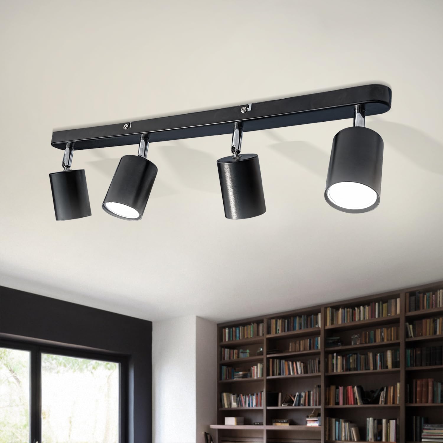 Sweier Ceiling Spotlights Black, 5W GU10 6000K Cool White 4 Way Rotatable Kitchen Lights for Ceiling, Wall-mountable