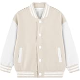Cromoncent Kids Varsity Baseball Bomber Jacket Uniform Unisex Boys Girls | School, pilot jacket in classic color blocking,soft skin-friendly lining,snap closure,double-sided slanted pockets