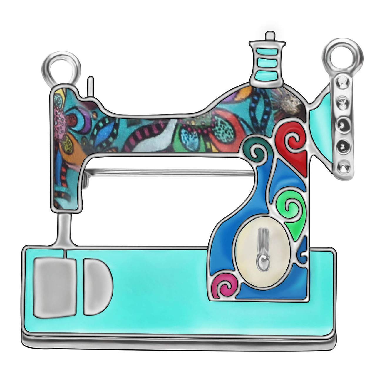 BONSNY Alloy Sewing Machine Brooch Pins Enamel Jewellery for Women Girls Clothing Scarf Accessories Gift (Navy)