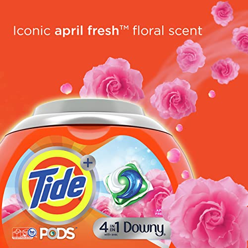 Tide PODS Plus Downy 4 in 1 HE Turbo Laundry Detergent Soap Pods, April Fresh Scent, 61 Count Tub - Packaging May Vary