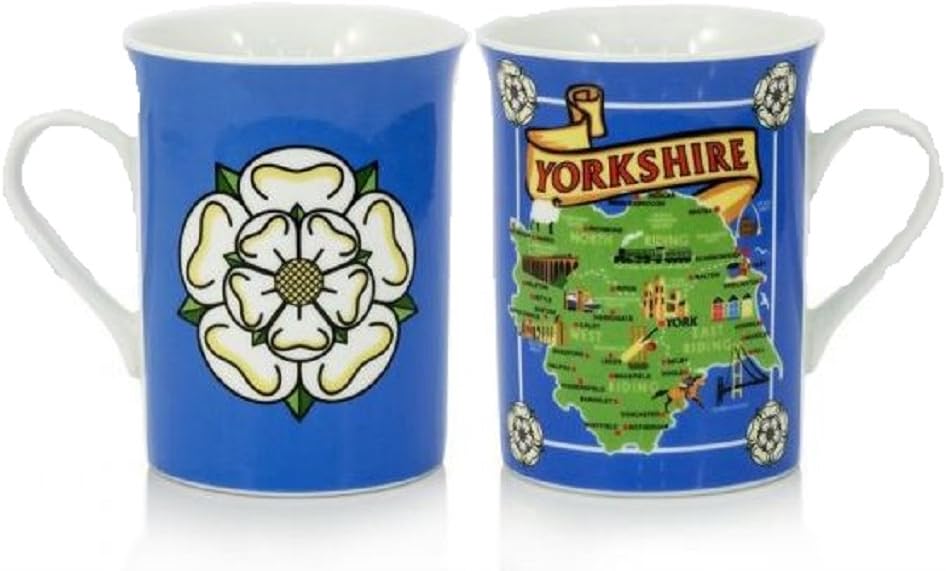Yorkshire Mug Cup Map White Rose York Minster Skipton Leeds Whitby Abbey East West North Riding