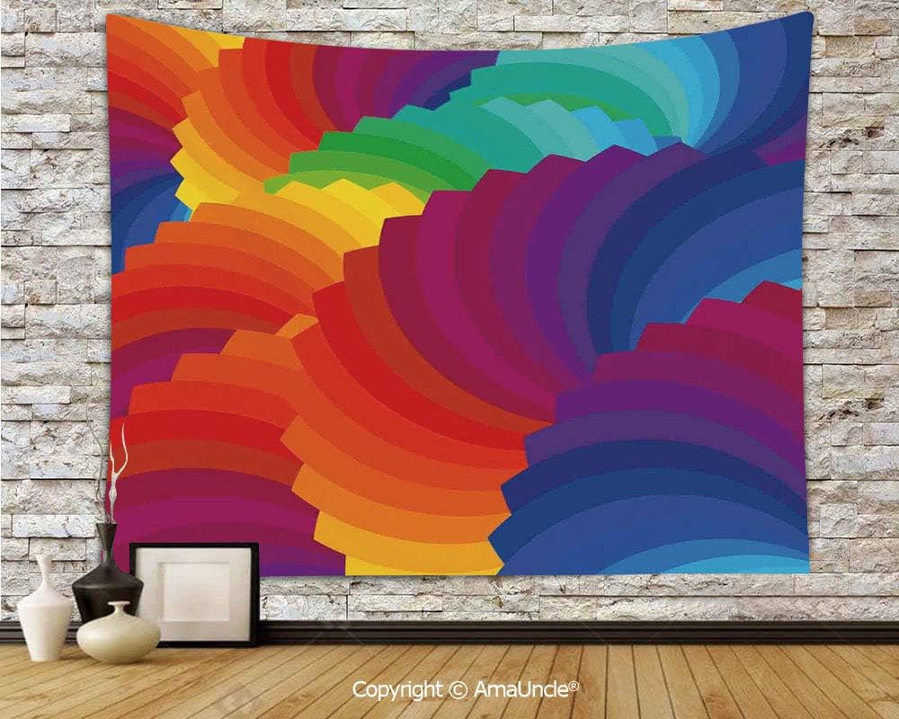 yananyin Custom Hang Wall Carpet Gradient Dash Sea Shell Inspired Wavy Dimension Palette Stripes Artisan Tapestry Wall Hanging for Room 80Wx60L Inch