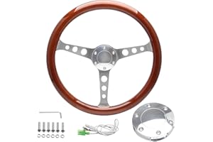 SOMUSEN 380mm Automotive Wood Grain Steering Wheel with 3 Spokes Car Sport Classic Wood Steering Wheel With Horn Button