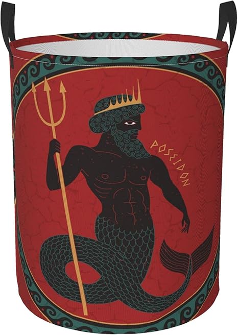 Amazon インテリア ランドリーバスケット ランドリーかご 大容量約60リットル 折りたたみ 洗濯カゴ 古代ギリシャ神話 神ポセイドン ギリシャ の花瓶の絵画スタイルのベクトルイラスト 洗濯カゴ マウスパターン 収納ボックス 雑貨収納 防水 折りたたみ 取っ手付き