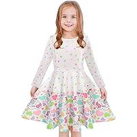 thumbnail image 2 of Youlebao Girls Long Sleeve Cotton Dress - Cartoon Appliques Striped Jersey Dresses 2 of 13