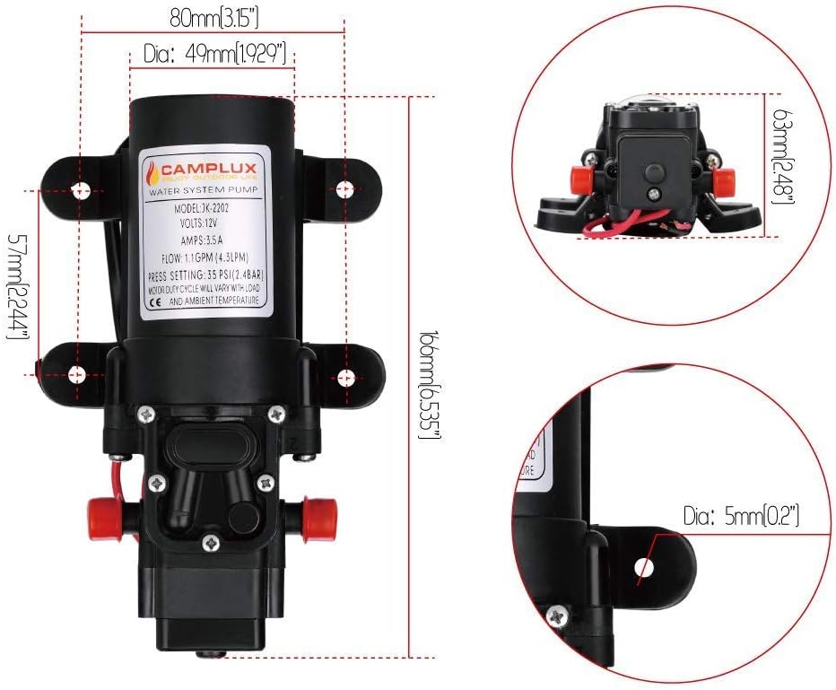 Camplux 12V 4.3L Water Pump 35PSI DC Diaphragm for Caravan RV Marine Fishing Boat 4.3LPM, Black - Image 4