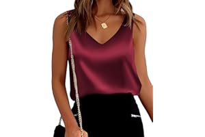 mawor Satin Tank Tops for Women Loose Fit Sleeveless V Neck Cami Camisole Blouses Shirt Top