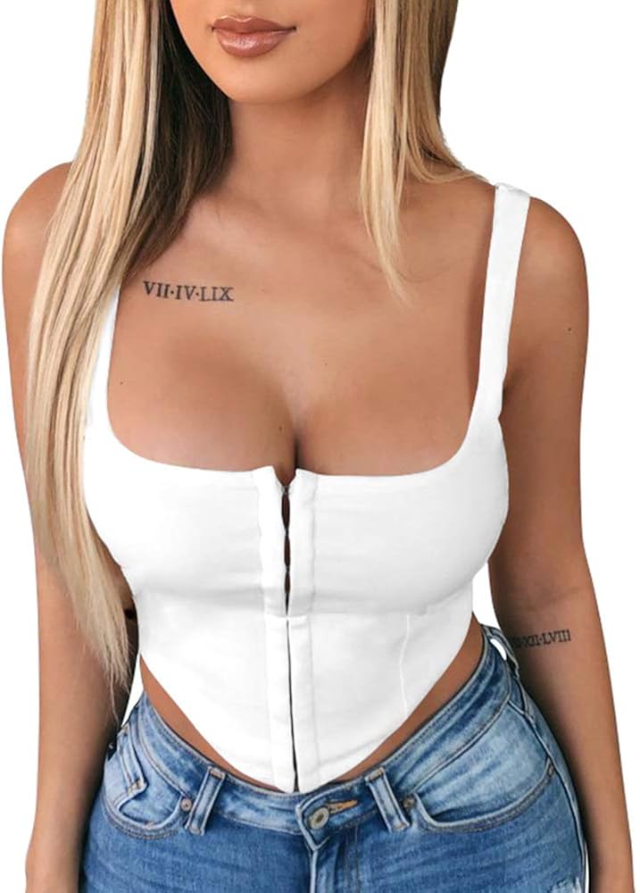 TOB Women's Sexy Sleeveless Central Single-Row Clasp Club & Night Out Crop Tank Top at  Women’s Clothing store