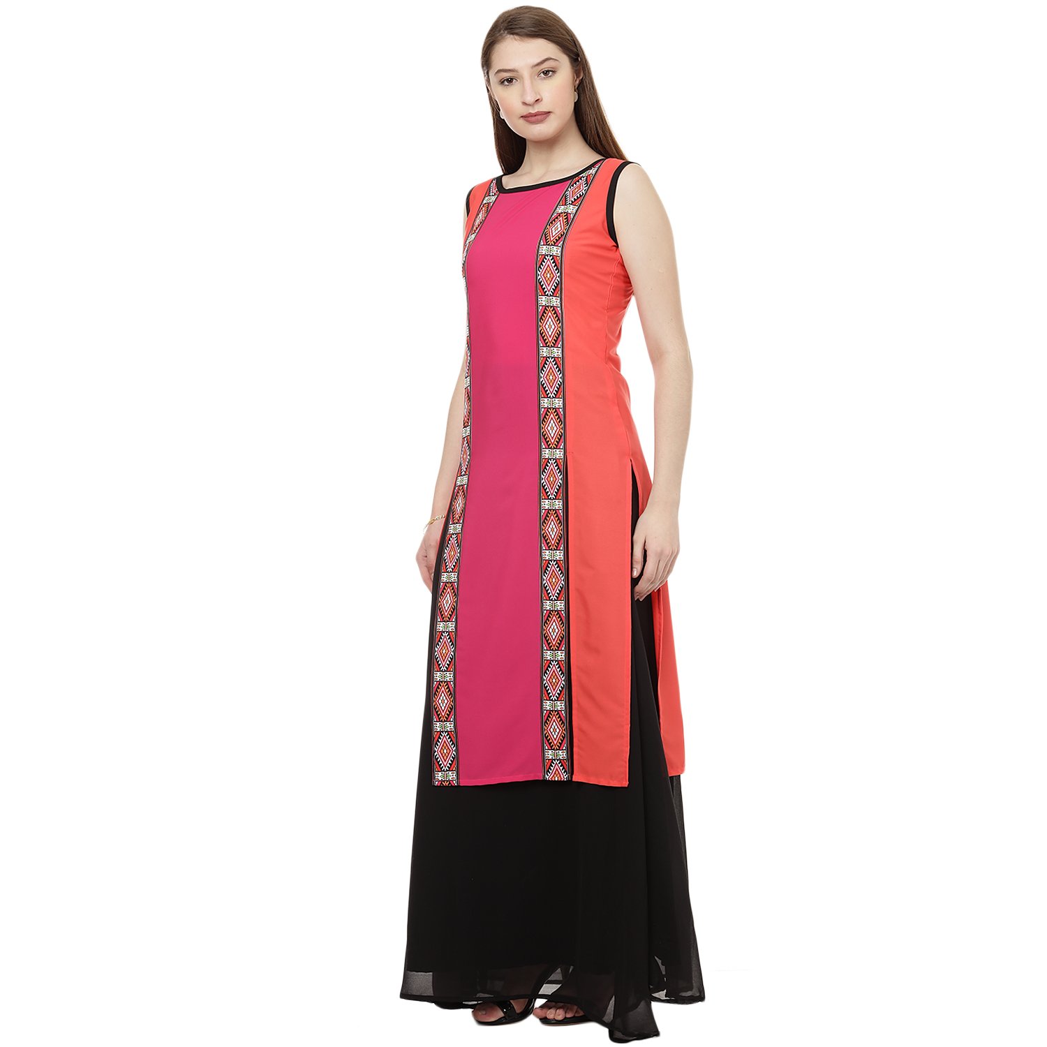 ziyaa women's pink digital straight crepe kurta
