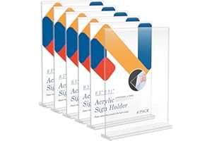 Relx 6 Pack Acrylic Sign Holder 8.5 x 11, Vertical T Shape Plastic Sign Holder with Base, Double-Sided Clear Tabletop Plexiglass Flyer Stands for Restaurant Office Store Home Picture Frame Display