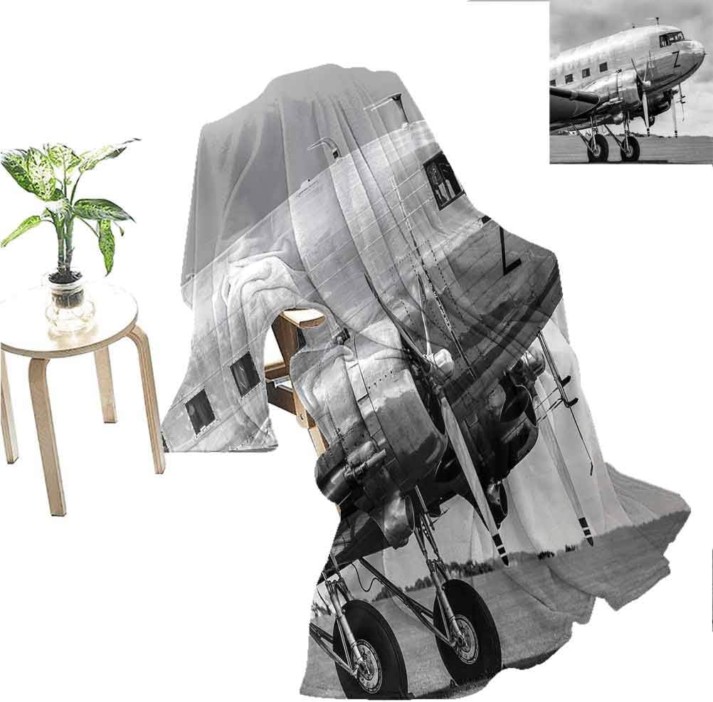 Mademai Vintage Airplane Lightweight Blanket Old Airliner Cockpit Antique Engine Propellers Wings and Nostalgia Image Boyfriend Gifts Grey Black 60x50 Inch