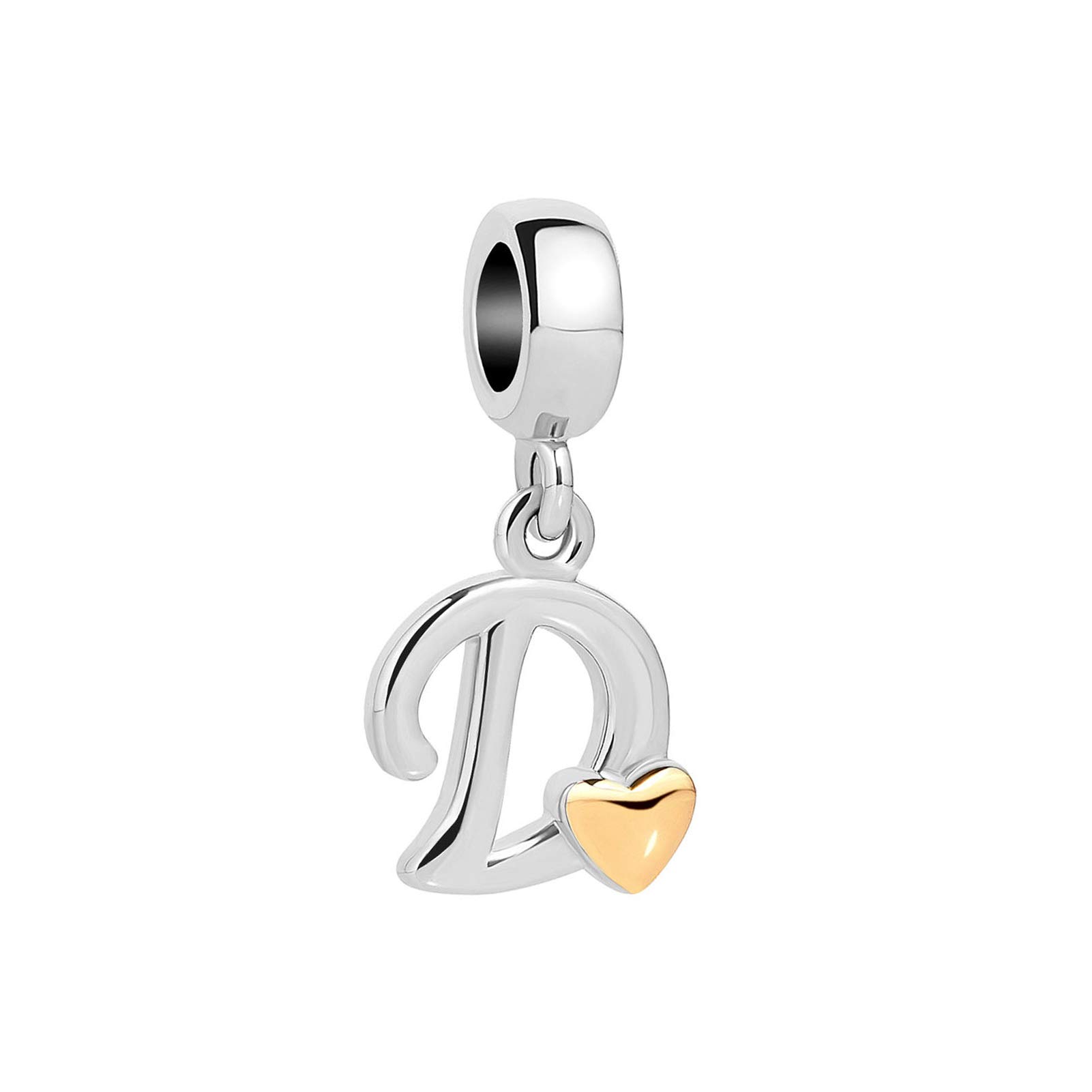 D Initial Letter Gold Heart Charm for Pandora Charms Bracelets Name Alphabet Birthday Jewellery Gift for Women Daughter Granddaughter Sister Friendship