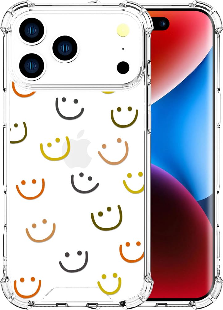 ENDIY Compatible for iPhone 17 Pro Max Cases with Design, Cute Transparent Phone Case for Women Girls Girly with Heavy Duty Protective Bumper (Clear Be Happy)