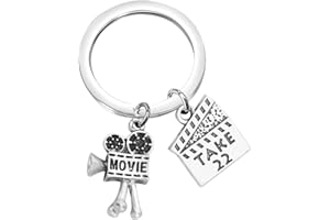 BEKECH Movie Camera Keychain I Love Movie Jewelry Film Keyring Gift for Film Director Film Student Gift Filmmaker Gift