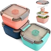 3 Set Salad Container for Lunch, Salad Bowl with Lid, Bento Lunch Box 3-Compartment Salad Dressing Containers to Go Food Cont