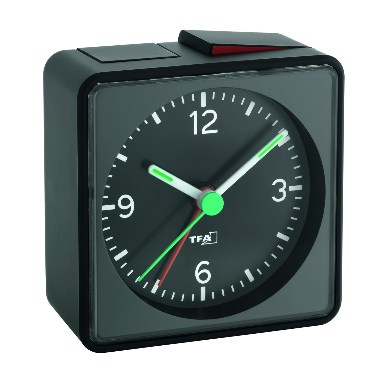 TFA Dostmann Analogue alarm clock, 60.1013.01, silent sweep movement, crescendo alarm, black