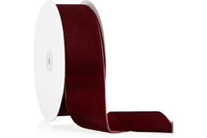 BOMYBAW 2" X 20 Yards Burgundy Velvet Ribbon for Christmas Tree Wreath Decoration Handmade Crafts Ornaments Gift Wrapping & Bow Making