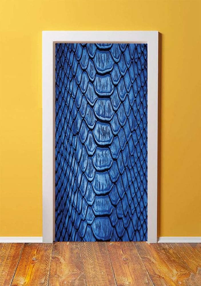 Animal Print Decor 3D Door Sticker Wall Decals Mural Wallpaper,Colored Snake Skin Pattern Alligator Fancy Luxury Leather Clothing Artwork Home Decor,DIY Art Home Decor Poster Decoration 30.3x78.14656,