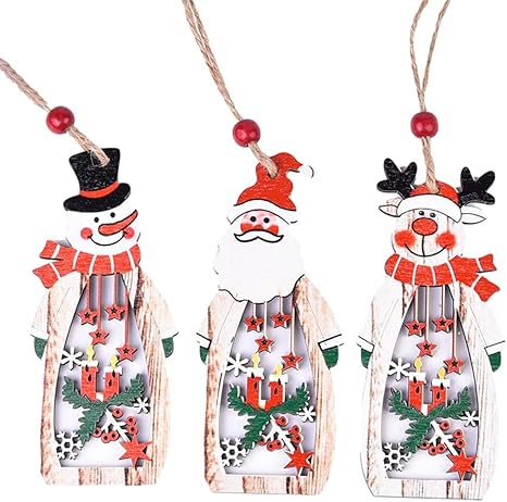 Amazon Co Jp かわいいサンタクロース木製の中空ペンダント 3パッククリスマスの装飾 子供のためのクリスマスプレゼント ホーム キッチン