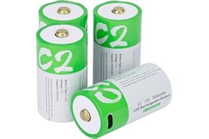USB C Lithium ion Rechargeable Battery, 1.5V 5000mWh Rechargeable C Battery, 2.5 H Fast Charge, 1200 Cycle with Type C Port C