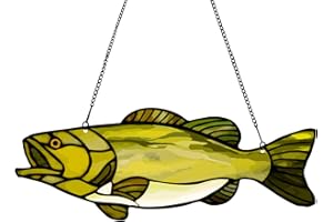 MATIHAY Largemouth Bass Fish Acrylic Window Hanging, Bass Fishing Wall Decor for Home, Lake House, Bedroom Decorated, Beach Theme Birthday Gifts for Fishing Lovers, Thanksgiving Big Fish Catches, 12" x 4"