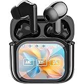 Wireless Touchscreen Earbuds with Smart Touch Screen Case - TWS True Wireless Bluetooth 5.4 Headphones - ANC Active Noise Cancelling - Blue Tooth Earphones for iPhone Android