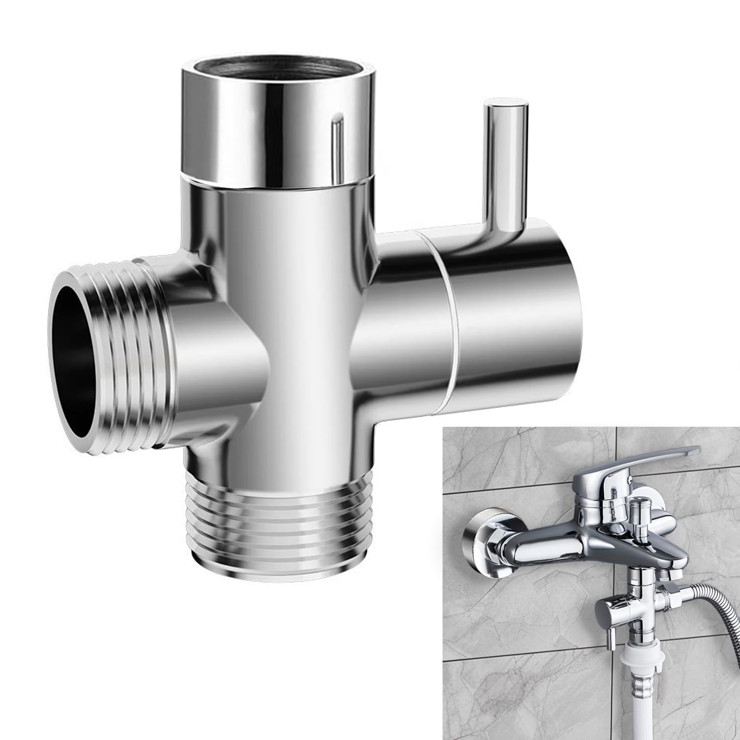 WUBAYI Shower Diverter Valve， G1/2" Brass Shower Splitter Shower Valve with Rubber，3-Way Diverter Valve Replacement Showering Components for Shower System Chrome