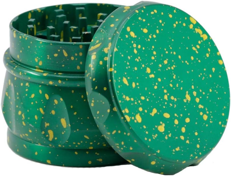 MASII Tobacco Grinder 4 Layers Zinc Alloy Drum-Shape Chamfer Side Concave Herb Grinder with Golden Point Colorful Tobacco Crusher,Green