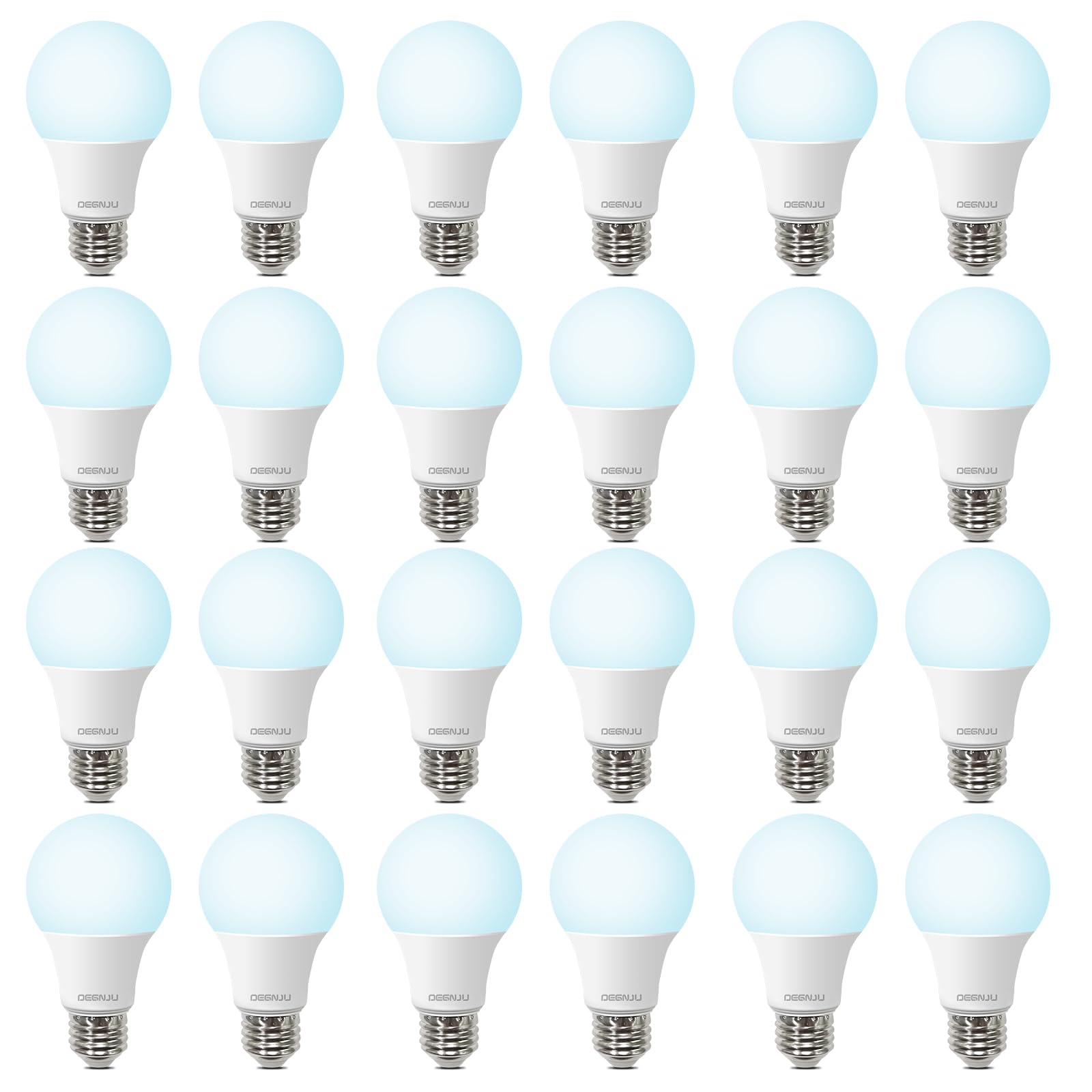 Photo 1 of DEGNJU LED Light Bulbs Daylight 5000K, E26 Light Bulb 60W Equivalent, 800LM 8.5 Watt, Non-Dimmable A19 Light Bulbs with E26 Medium Base, 24 Pack