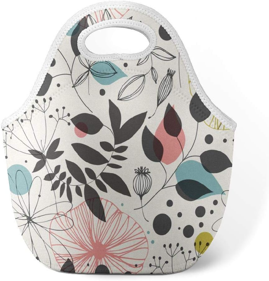 Accent Neoprene Lunch Bag Portable,Pakaku Thermal Cooler Lunchbox WaterproofColorful Outdoor School Work Handbag for Men Women Boys GirlsWhite