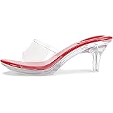 NBUUNBU Clear Heels for Women Silver Black Heels Little Platform Sexy High Heels Sandals Stiletto Kitten Open Toe Dress Shoes Comfortable Double Transparent Strap Heeled Sandals Mule