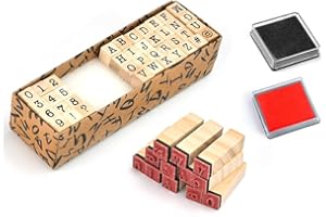 Inkurie 40 Pcs Wooden Rubber Stamps, Capital Letter Stamps Number And Symbol Stamp Set Mini Alphabet Stamp for Crafting Journ