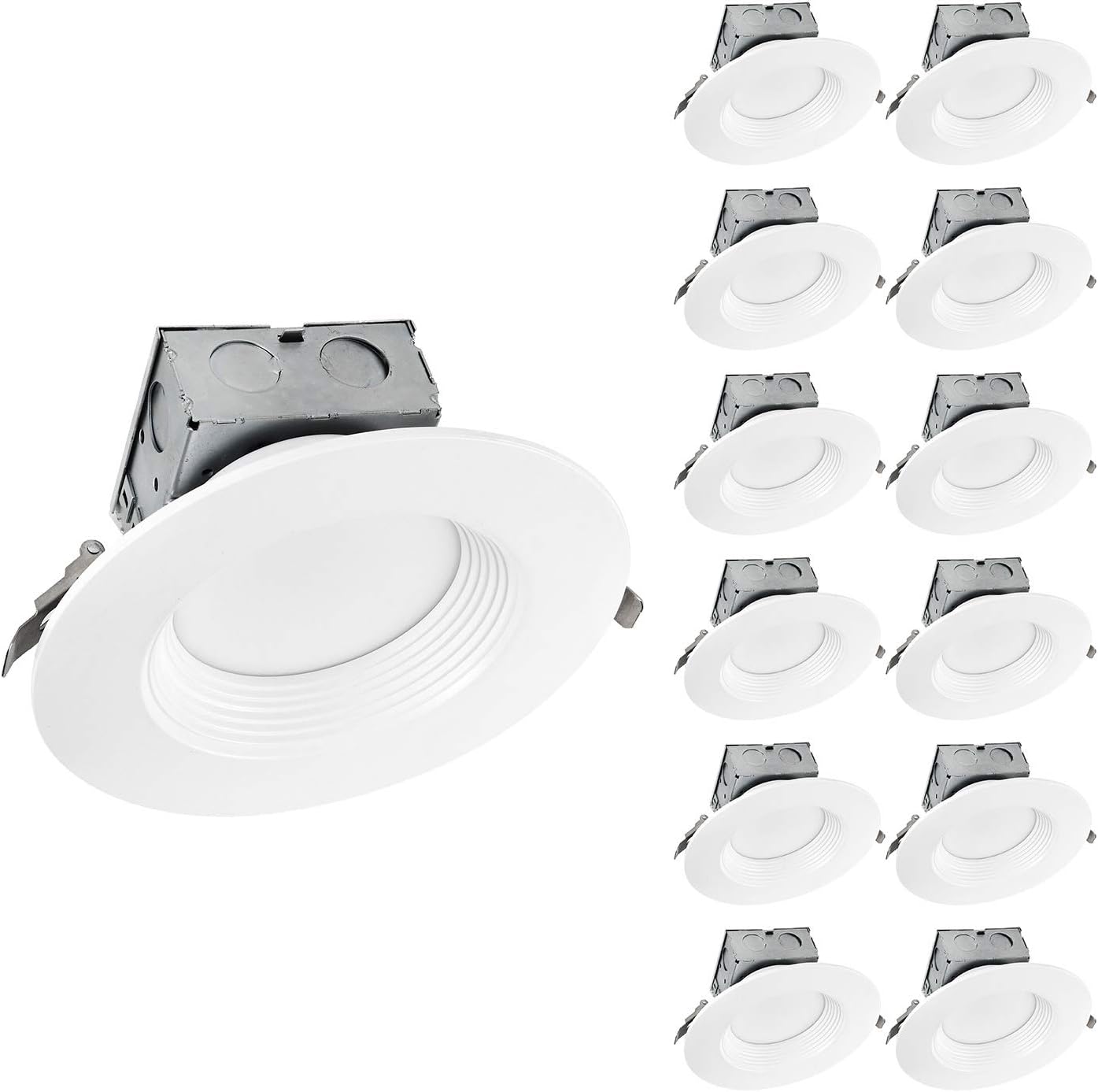 OSTWIN Canless LED Recessed Light 6 inch Dimmable IC Rated DownLight with Junction Box-Baffle Trim-Wet Rated-15W (120 Watt Replacement)-3000K-1100Lm-ETL and Energy Star Listed-5 Years Warranty-12-PACK