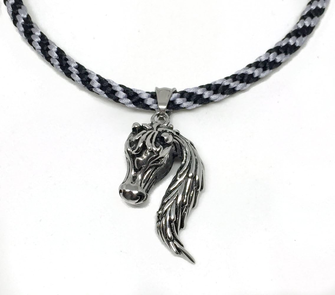 Kumihimo Necklace Kit: Elegant Stainless Steel Horse Pendant, Premium Clasp, Cords, Super New Glue, Instruction Pamphlet