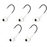 Reaction Tackle Tungsten Swimbait Jig Heads with 3D Realistic Eyes for Bass, Swim Bait Jig Head Hooks for Freshwater or Saltwater Fishing Lures (5-Pack)