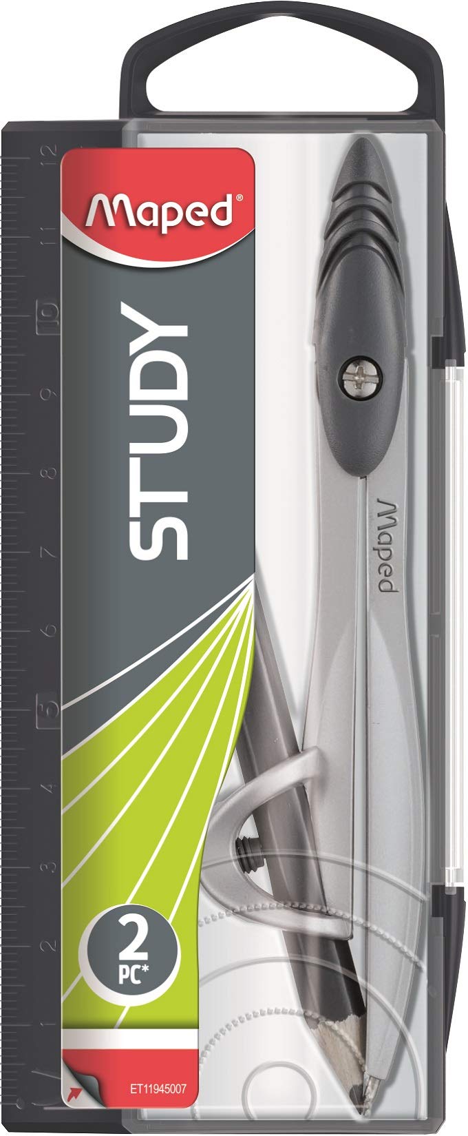 Maped Universal Ring Compass Set – Metal Branches – Case with Integrated Ruler – For Ages 10 and Above – Black, 1 Unit (Pack of 1)