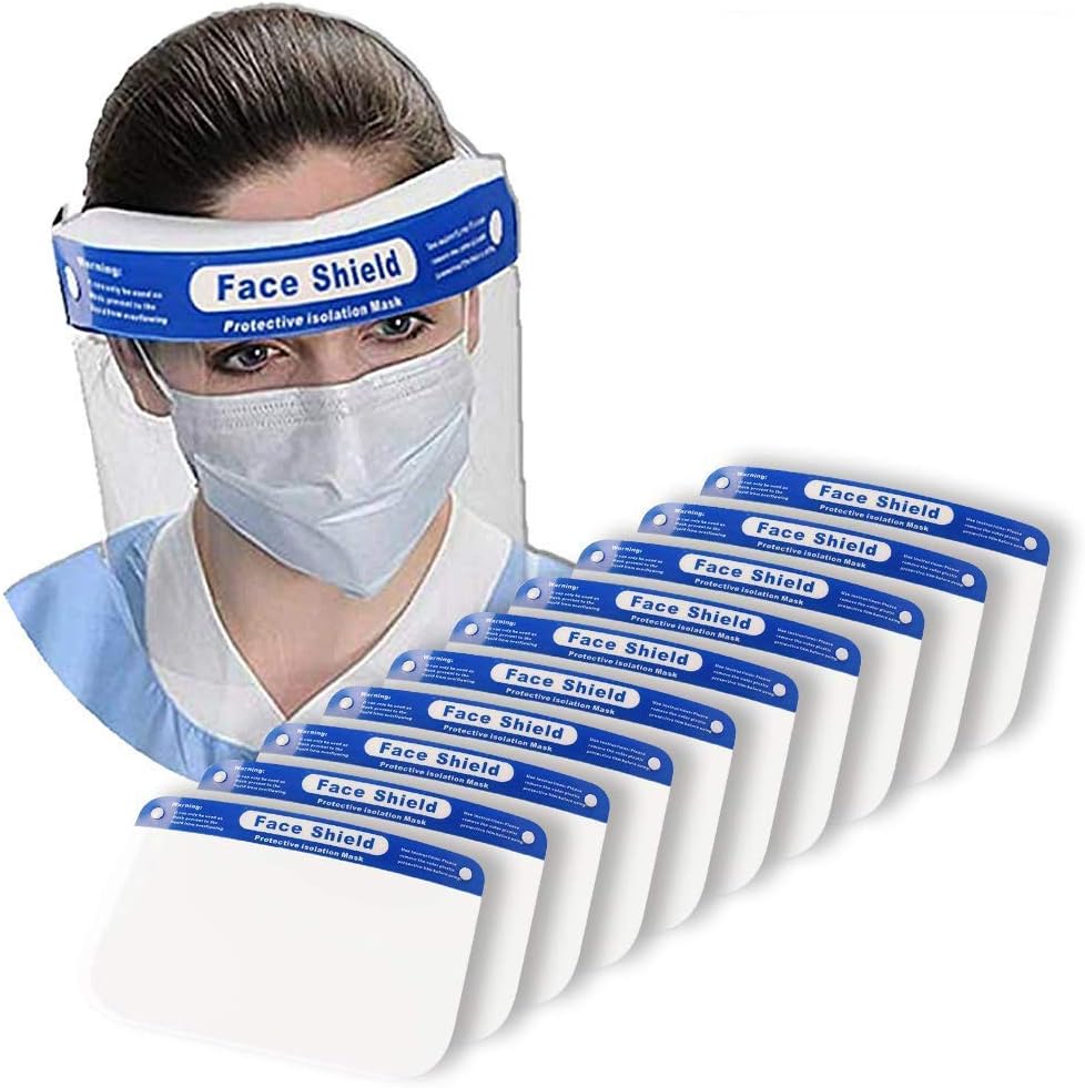 Safety Face Shield, 50 Pcs Reusable Adjustable Transparent Full Face Anti-spitting&Fog Protective Mask Hat Protect Eyes 0.3mm A PET Assured
