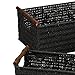 Household Essentials Decorative Woven Baskets, Set of 3 Baskets, Paper Rope with Wood Handles, Sturdy Metal Frame, Small, Medium and Large, Black