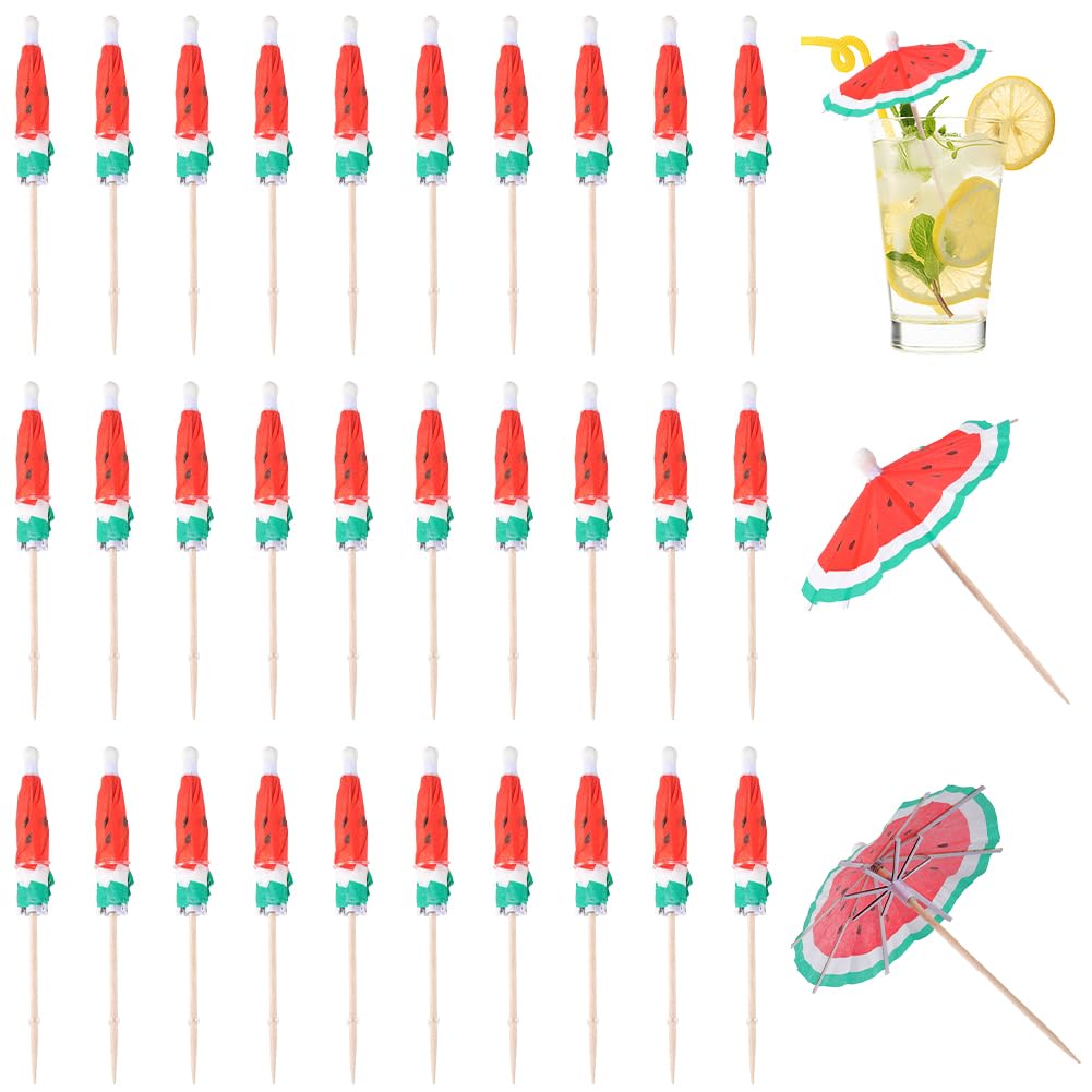 CRASPIRE 100pcs Drink Umbrellas Cocktail Drink Umbrella Picks Toothpicks Watermelon Paper Toothpicks Cocktail Umbrellas for Cupcake Fruit Plate Luau Parasols Hawaiian Decorations