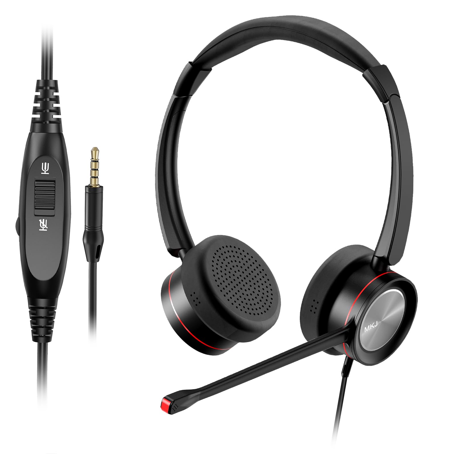 MKJ 3.5mm Headset with Microphone Noise Cancelling, Cell Phone Headset for Call Centres & Office, 3.5mm Wired Headphone Compatible with PC Computer Laptop Tablet