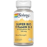 SOLARAY Super Bio Vitamin D3 in Coconut Oil - D3 Vitamin 5000 IU - Bone Health and Immune Support Supplement - Lab Verified, Made Wtihout Soy, 60-Day Guarantee - 120 Softgels, 120 Servings