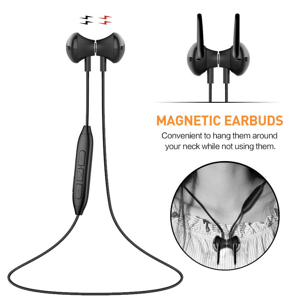 Bluetooth Headphones, Wireless Earphones HD Stereo Noise Canceling Earbuds Sweatproof Headset with Mic(Black)