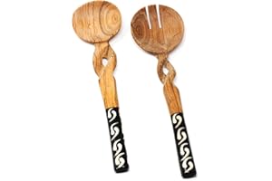 11-Inch Olive Wood Salad Serving Set with Twisted Handles by Global Crafts
