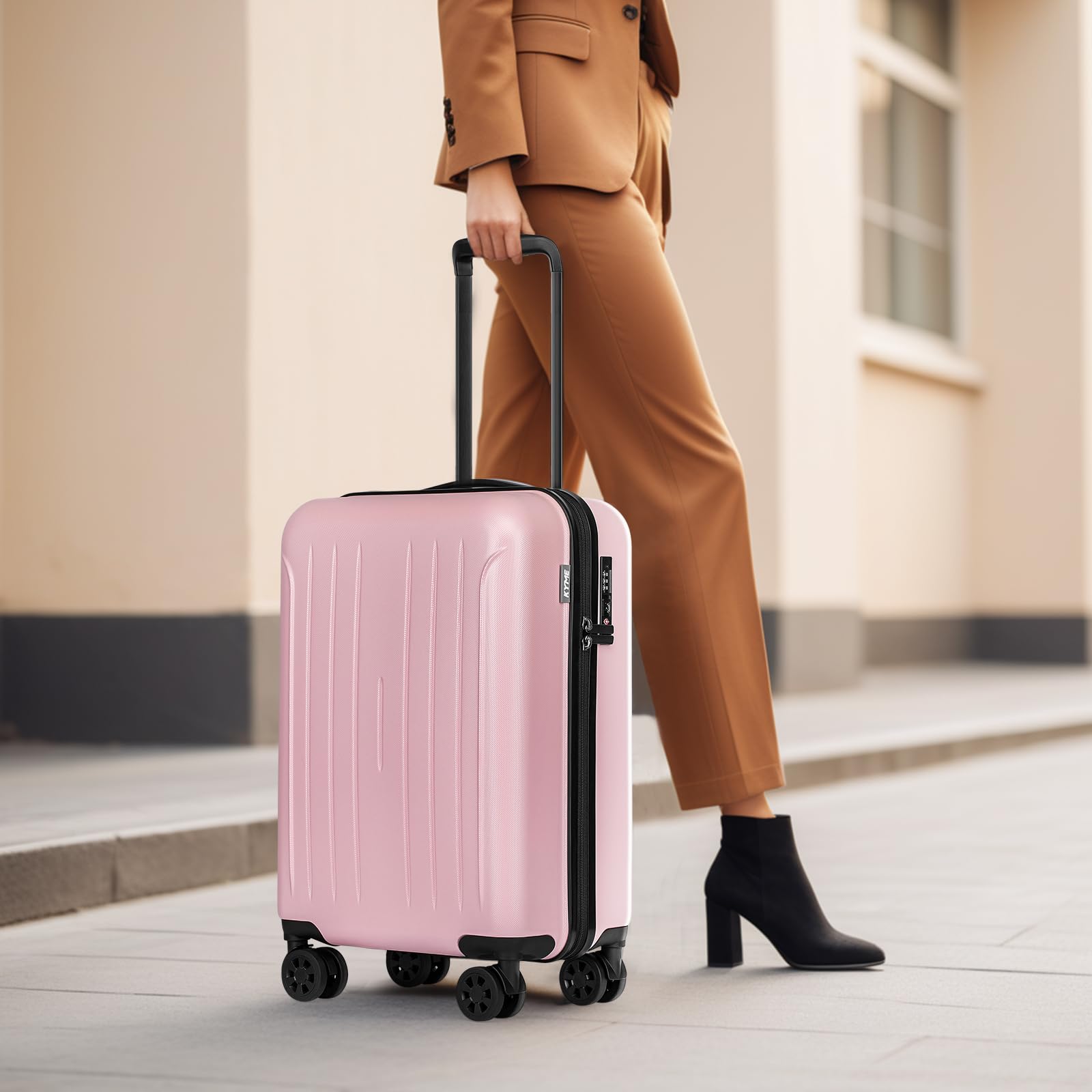 KYME Suitcase Hardshell With Double Spinner Wheels, PC+ABS TSA Lock Travel Luggage (Pink, 20