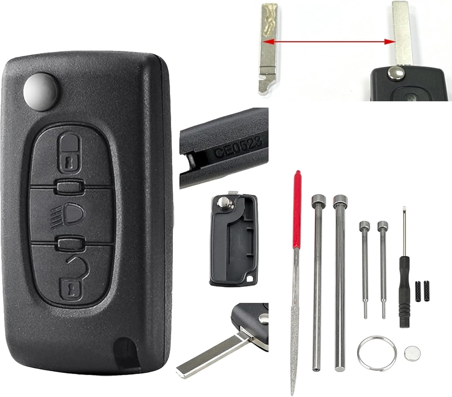 3 Buttons CE0523 with Pin Removal Tools For Citroen Berlingo Pluriel Picasso Grand Picasso C1 C2 C3 C4 Key Peugeot Partner Expert 207 307 308 3008 Key VA2 Blade