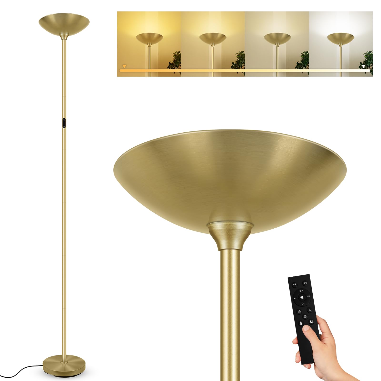 Photo 1 of Stepless Dimmable Floor Lamp,30W 3000LM Super Bright LED Torchiere Floor Lamps with Remote & Touch Control,71 In Tall Modern Pole Standing Lamp for Living Room Bedroom Office,2700k-6500k,Golden