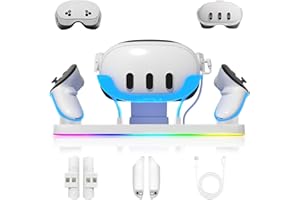 Judkoir Charging Dock for Meta Quest3/3S, 18W Fast Charger with 2 Rechargeable Batteries, 8 LED Lighting Modes, USB-C Charging Accessory for Oculus Meta Quest 3/3S, Support Elite/Battery Head Strap